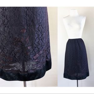 vtg 50s lace slip skirt embossed mini mod  floral
